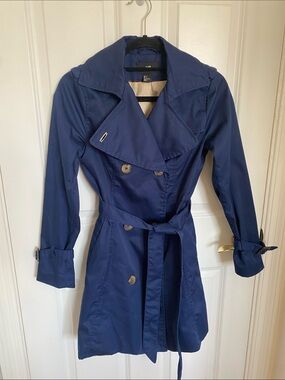 H&M Navy Trench Coat with Belt Size 4